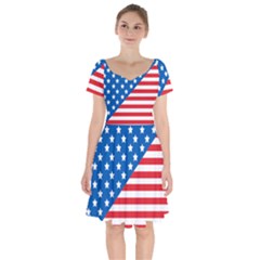 Usa Flag Short Sleeve Bardot Dress