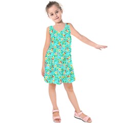 Aqua Flowers Kids  Sleeveless Dress by PattyVilleDesigns