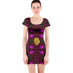 Roses In The Air For Happy Feelings Short Sleeve Bodycon Dress by pepitasart