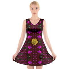 Roses In The Air For Happy Feelings V-neck Sleeveless Skater Dress by pepitasart