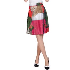 Christmas, Funny Kitten With Gifts A-line Skirt by FantasyWorld7