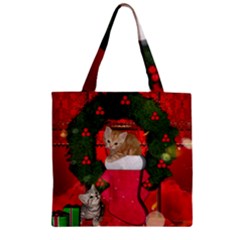 Christmas, Funny Kitten With Gifts Zipper Grocery Tote Bag by FantasyWorld7