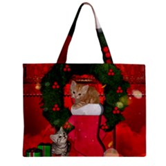 Christmas, Funny Kitten With Gifts Zipper Mini Tote Bag by FantasyWorld7