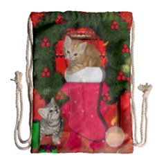 Christmas, Funny Kitten With Gifts Drawstring Bag (large) by FantasyWorld7