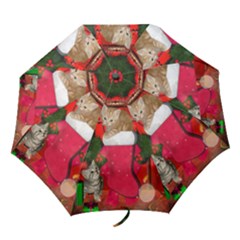 Christmas, Funny Kitten With Gifts Folding Umbrellas by FantasyWorld7