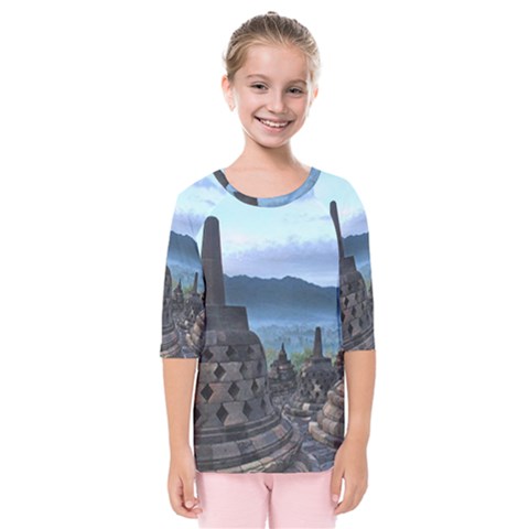 Borobudur Temple  Morning Serenade Kids  Quarter Sleeve Raglan Tee by Nexatart