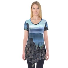 Borobudur Temple  Morning Serenade Short Sleeve Tunic  by Nexatart