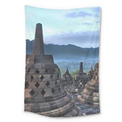 Borobudur Temple  Morning Serenade Large Tapestry by Nexatart