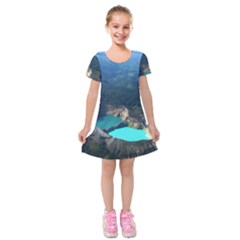 Kelimutu Crater Lakes  Indonesia Kids  Short Sleeve Velvet Dress by Nexatart