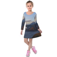 Sunrise Mount Bromo Tengger Semeru National Park  Indonesia Kids  Long Sleeve Velvet Dress by Nexatart