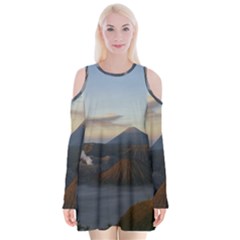 Sunrise Mount Bromo Tengger Semeru National Park  Indonesia Velvet Long Sleeve Shoulder Cutout Dress by Nexatart