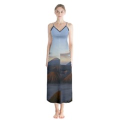 Sunrise Mount Bromo Tengger Semeru National Park  Indonesia Button Up Chiffon Maxi Dress