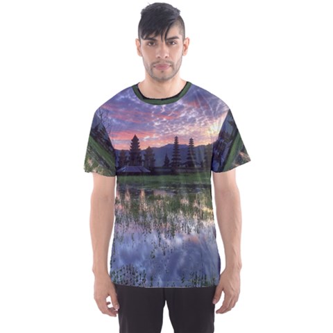 Tamblingan Morning Reflection Tamblingan Lake Bali  Indonesia Men s Sports Mesh Tee by Nexatart