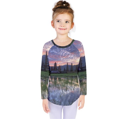 Tamblingan Morning Reflection Tamblingan Lake Bali  Indonesia Kids  Long Sleeve Tee by Nexatart