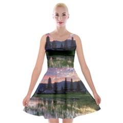 Tamblingan Morning Reflection Tamblingan Lake Bali  Indonesia Velvet Skater Dress by Nexatart