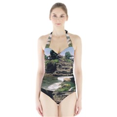 Tanah Lot Bali Indonesia Halter Swimsuit by Nexatart