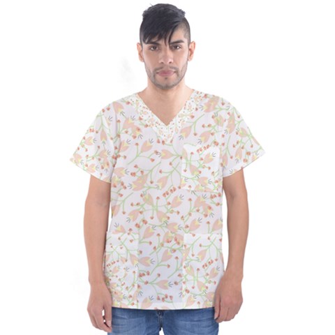 Small Floral Flowers Pattern  Men s V-neck Scrub Top by paulaoliveiradesign