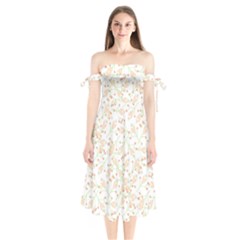 Small Floral Flowers Pattern  Shoulder Tie Bardot Midi Dress