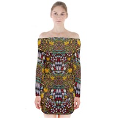 Fantasy Forest And Fantasy Plumeria In Peace Long Sleeve Off Shoulder Dress by pepitasart