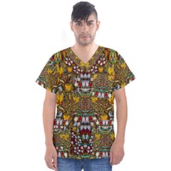 Fantasy Forest And Fantasy Plumeria In Peace Men s V-neck Scrub Top