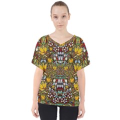 Fantasy Forest And Fantasy Plumeria In Peace V-neck Dolman Drape Top