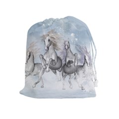 Awesome Running Horses In The Snow Drawstring Pouches (extra Large) by FantasyWorld7