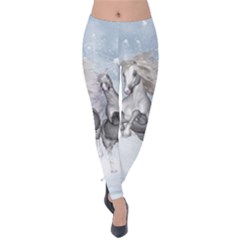 Awesome Running Horses In The Snow Velvet Leggings by FantasyWorld7