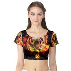 Fire Tiger Short Sleeve Crop Top (tight Fit) by stockimagefolio1