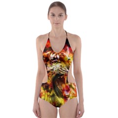 Fire Tiger Cut-out One Piece Swimsuit by stockimagefolio1