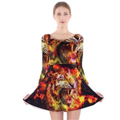 Fire Tiger Long Sleeve Velvet Skater Dress by stockimagefolio1