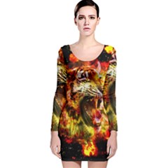 Fire Tiger Long Sleeve Velvet Bodycon Dress by stockimagefolio1