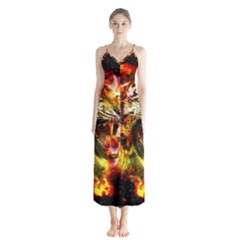 Fire Tiger Button Up Chiffon Maxi Dress