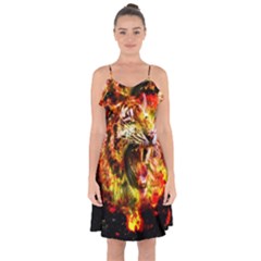 Fire Tiger Ruffle Detail Chiffon Dress