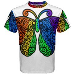 Rainbow Butterfly  Men s Cotton Tee by Valentinaart