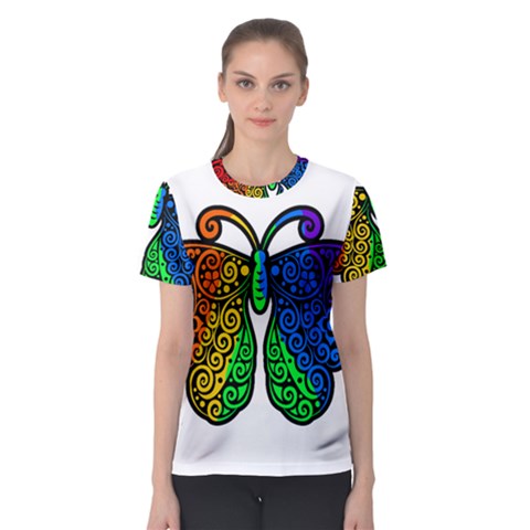 Rainbow Butterfly  Women s Sport Mesh Tee by Valentinaart