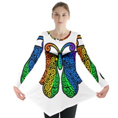 Rainbow Butterfly  Long Sleeve Tunic  by Valentinaart