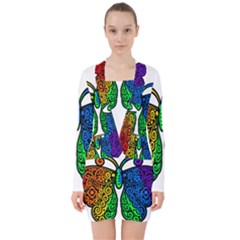 Rainbow Butterfly  V-neck Bodycon Long Sleeve Dress