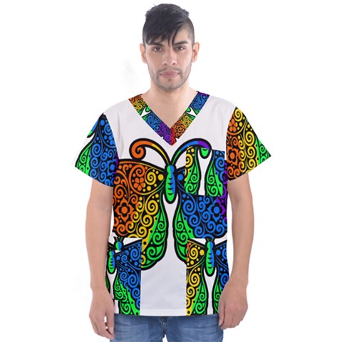 Rainbow Butterfly  Men s V-neck Scrub Top by Valentinaart