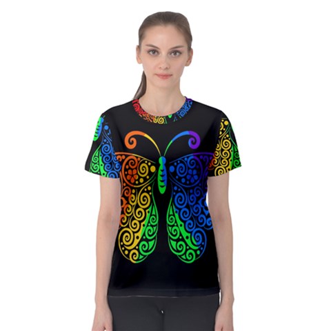 Rainbow Butterfly  Women s Sport Mesh Tee by Valentinaart