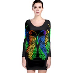 Rainbow Butterfly  Long Sleeve Bodycon Dress by Valentinaart