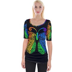 Rainbow Butterfly  Wide Neckline Tee