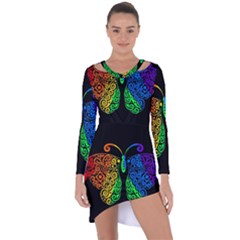 Rainbow Butterfly  Asymmetric Cut-out Shift Dress