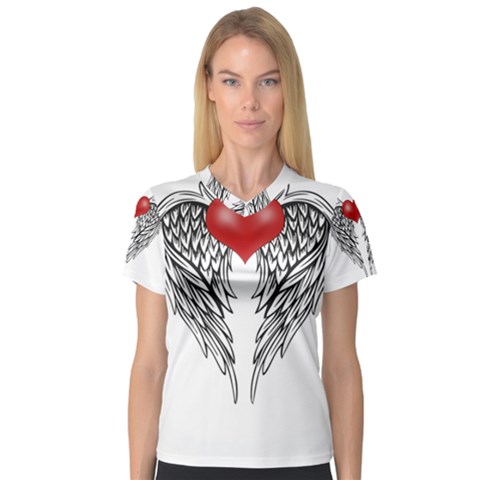 Angel Heart Tattoo V-neck Sport Mesh Tee by Valentinaart