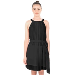 Black Halter Collar Waist Tie Chiffon Dress