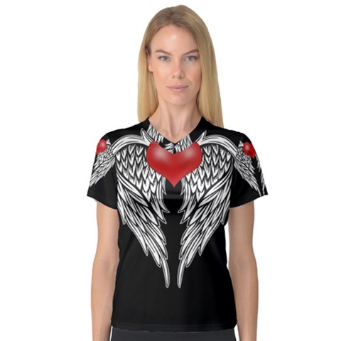 Angel Heart Tattoo V-neck Sport Mesh Tee by Valentinaart