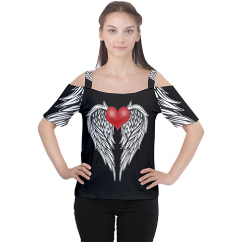 Angel Heart Tattoo Cutout Shoulder Tee by Valentinaart