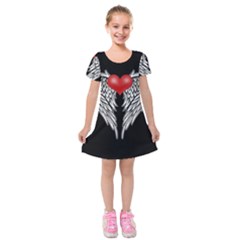 Angel Heart Tattoo Kids  Short Sleeve Velvet Dress by Valentinaart