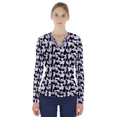 Panda Pattern V-neck Long Sleeve Top