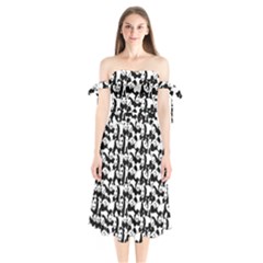 Panda Pattern Shoulder Tie Bardot Midi Dress