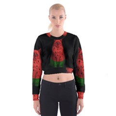 Watermelon Cat Cropped Sweatshirt by Valentinaart